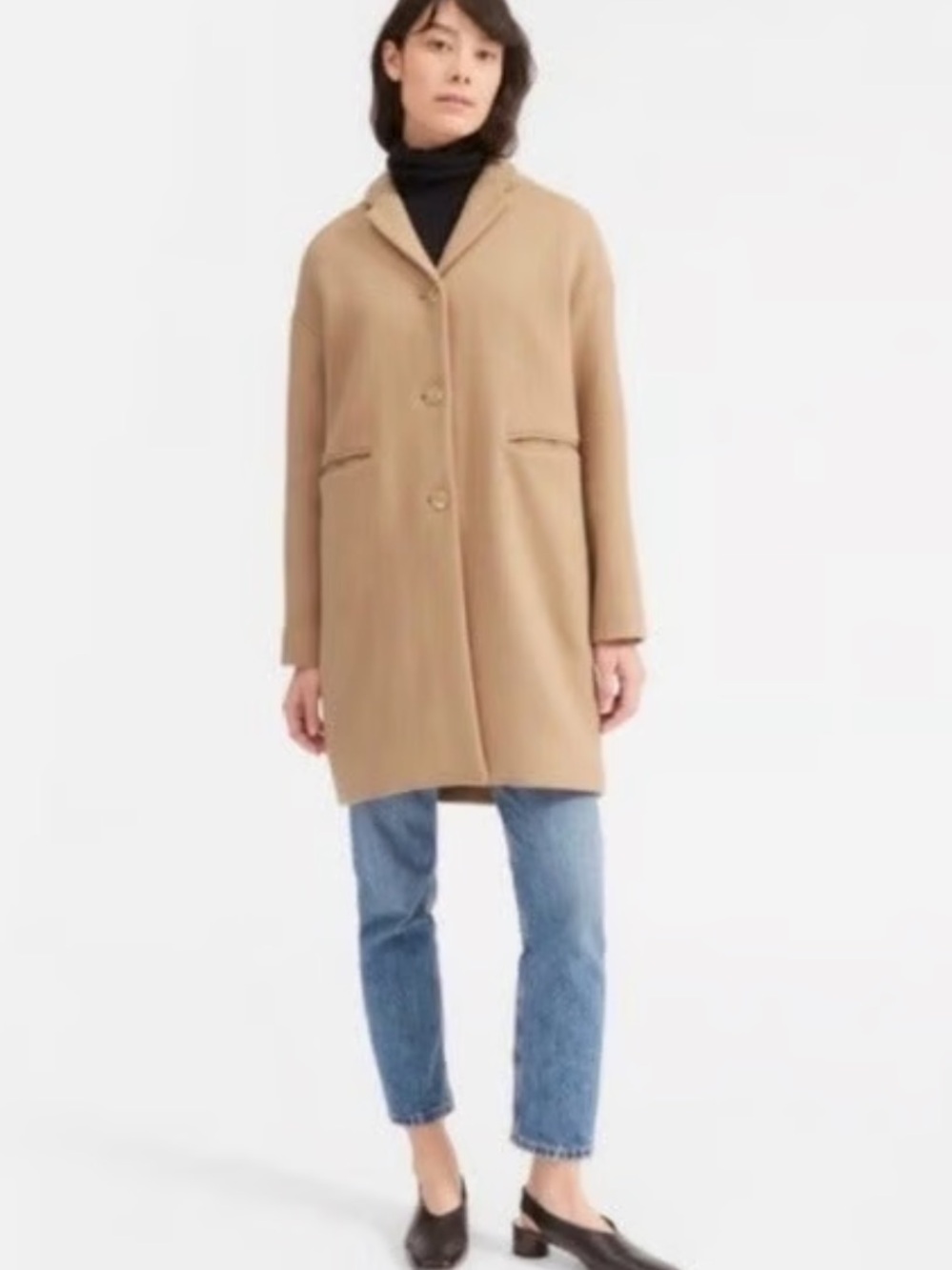 Everlane The Cocoon Camel Wool Blend Single-Breasted Pea Coat Size 00